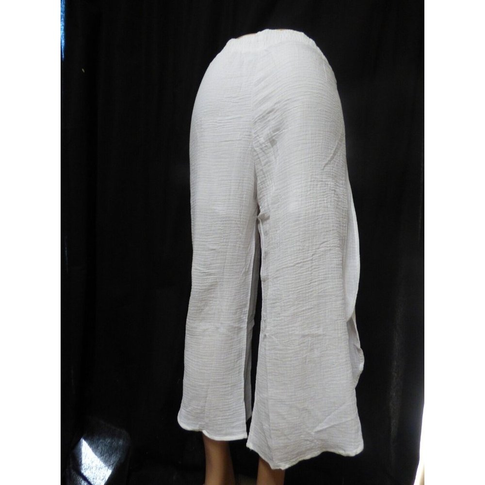 White Gauze High-Waisted Ruffle Pant Wide Leg Flowy Swim Cover up